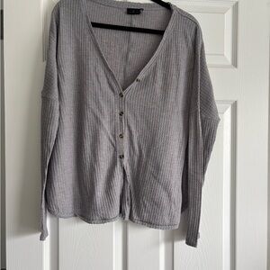 Urban Outfitters Light Gray Waffle Knit V-Neck Button Cardigan